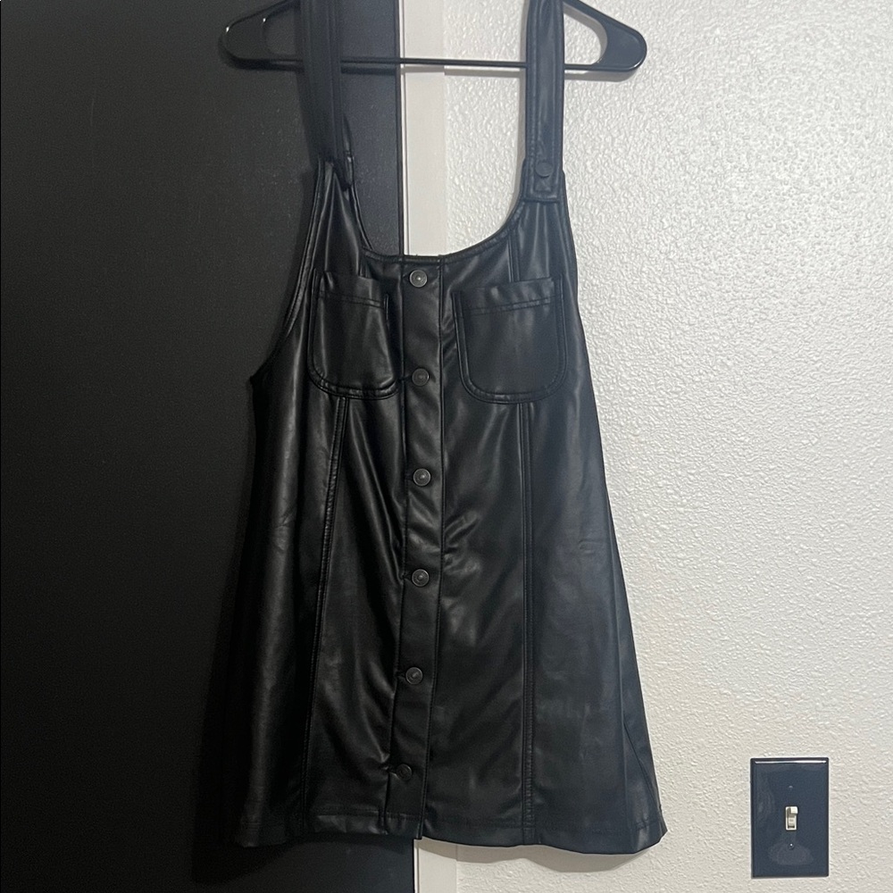 American Eagle Outfitters Black Faux Leather Button-Front Tank